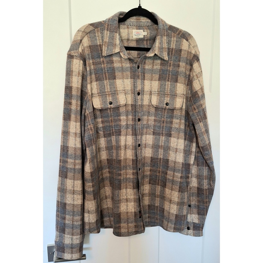 New Faherty Legend Sweater Shirt, Bozeman Plaid Brown & Blue | Size XL EUC